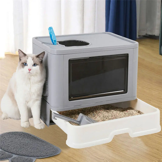 Foldable Cat Litter Box Front Entry & Top Exit Kitty Toilet