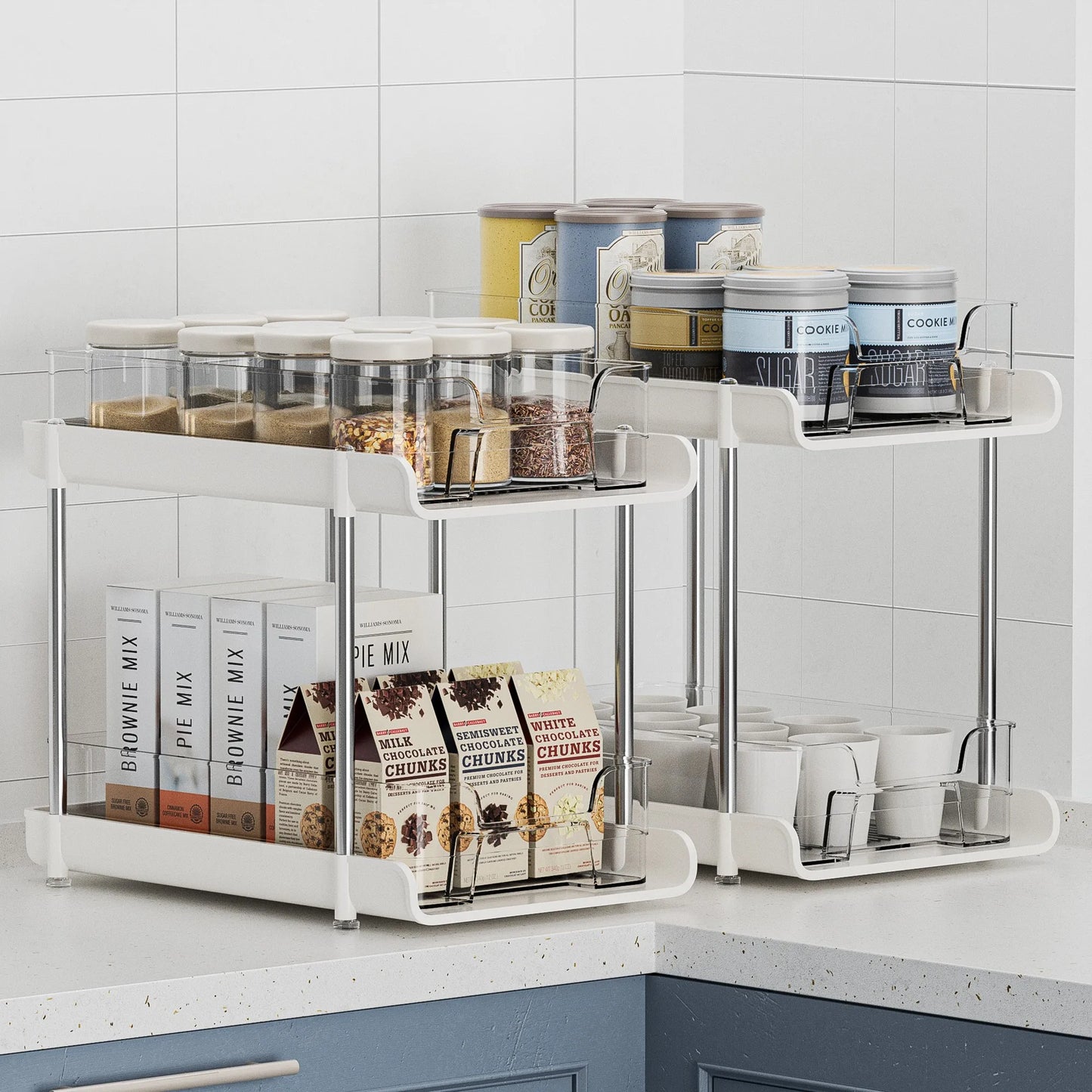 2pcs 2-Layer Transparent Multifunctional Storage Box Shelves