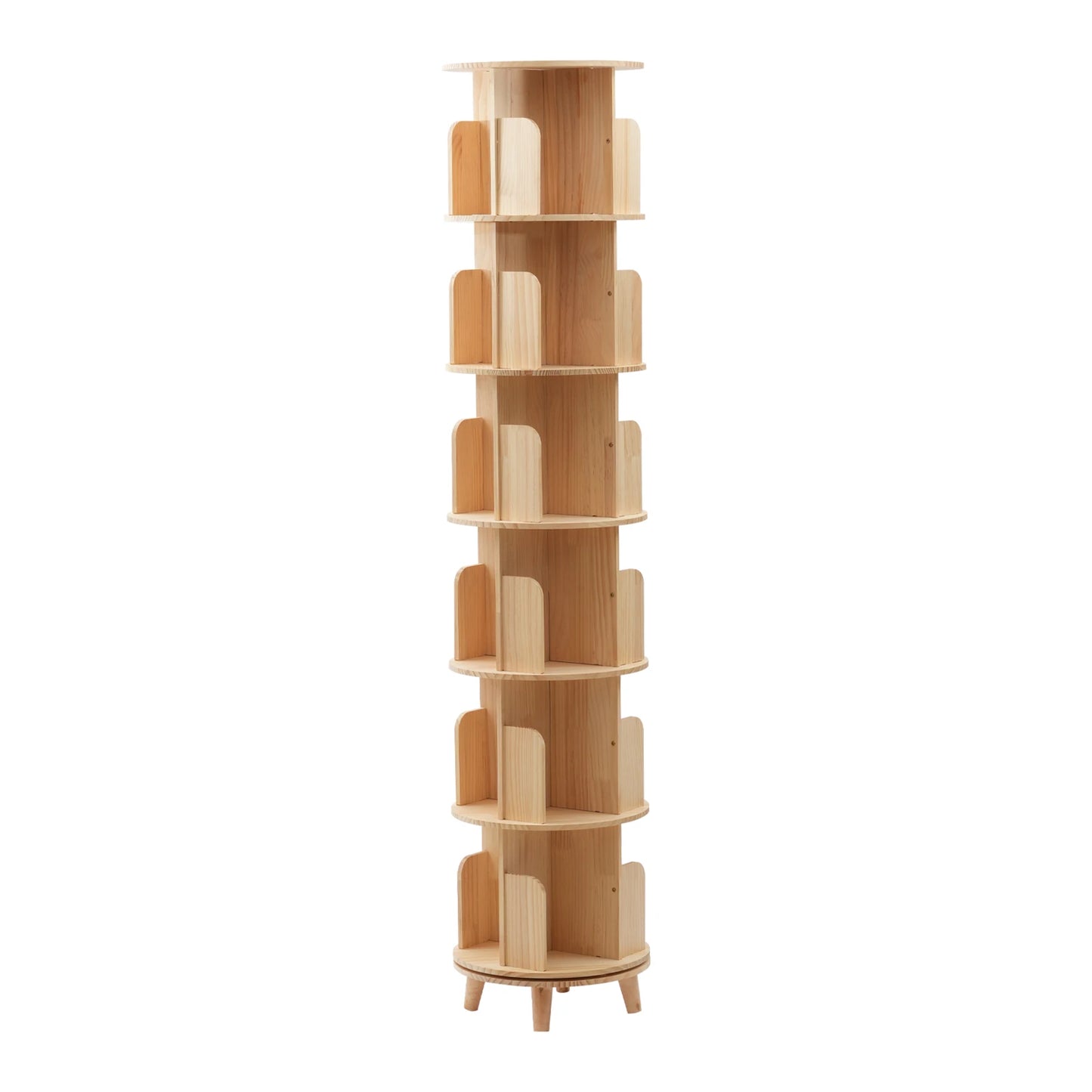 6-Tier 360 Rotating Bookshelf, Pine Wood and Beech, 50kg Capacity