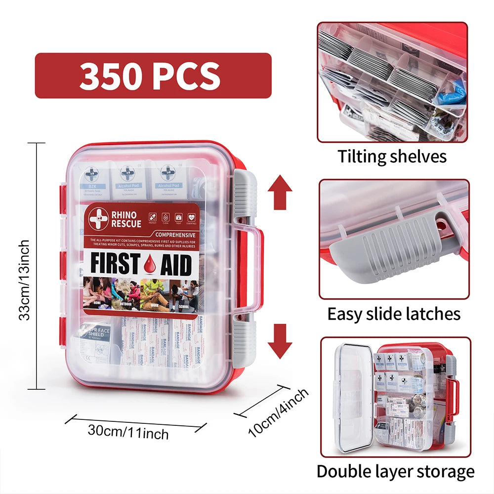 Rhino Rescue 350 Pieces OSHA First Aid Kit for Home Office