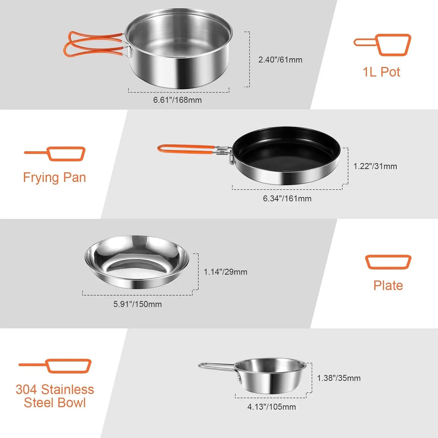 10Pcs Stainl Steel Camping Cookware Set With Stove Plates Forks