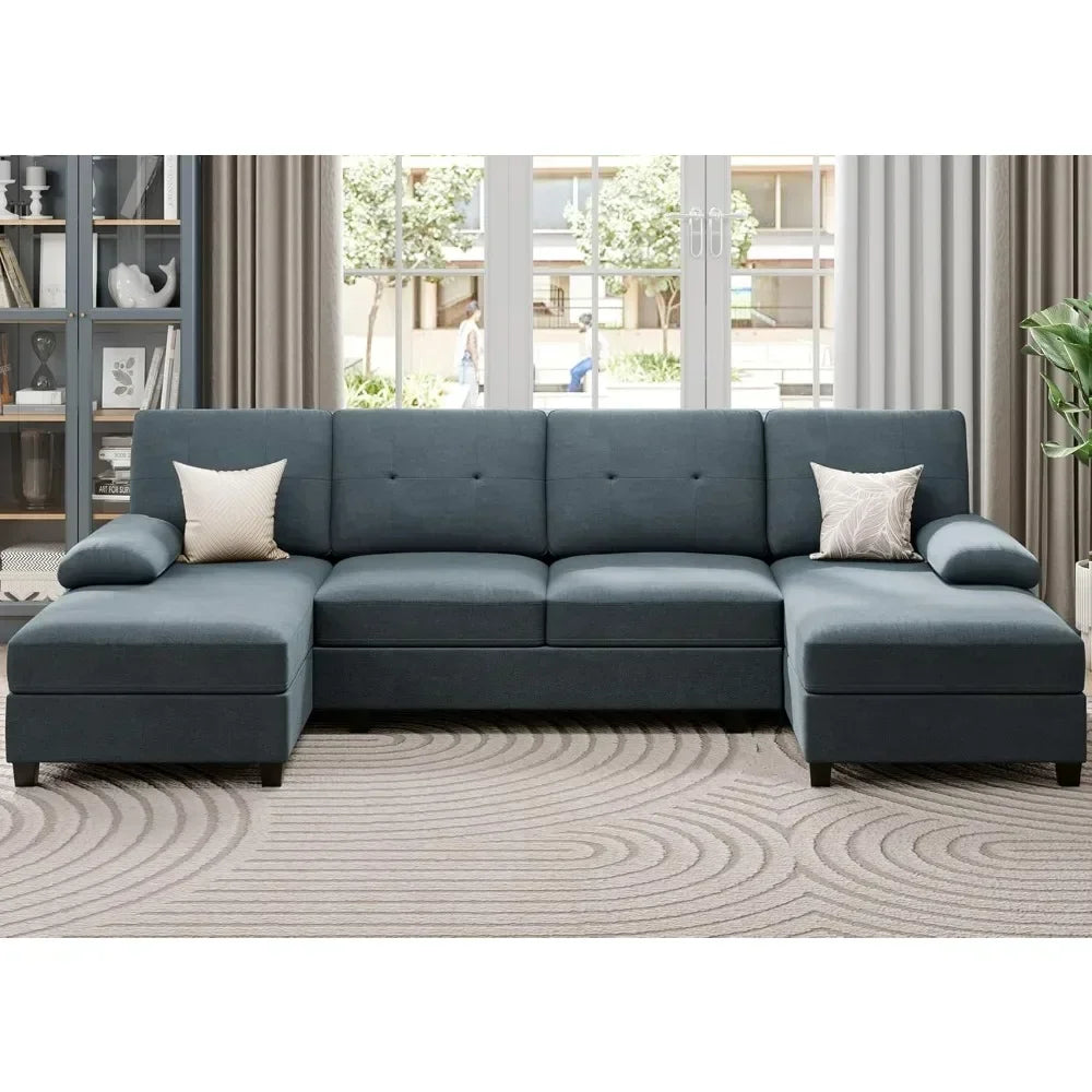 Sectional Sofa Couch, 4 Seat U-Shaped Sofa Couch with Double Chaises