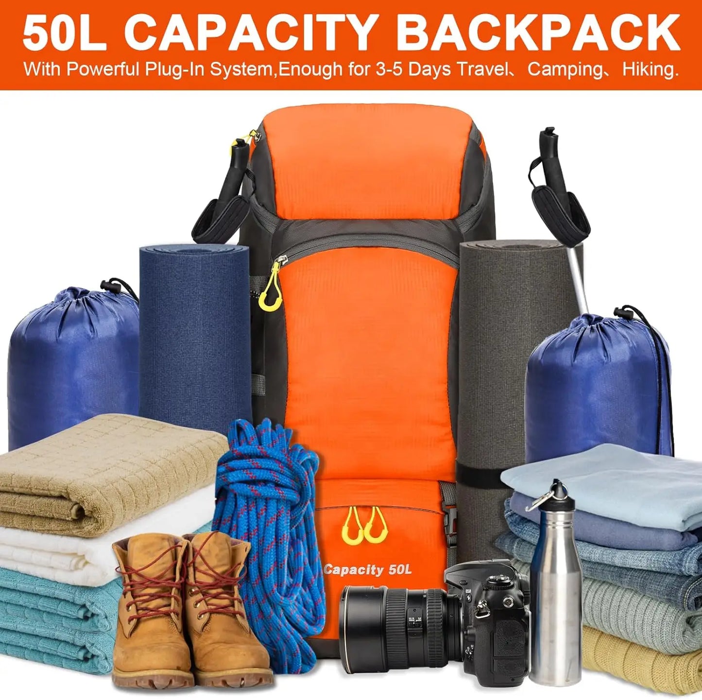 Hiking Backpack Waterproof 50L Lightweight Travel Backpack