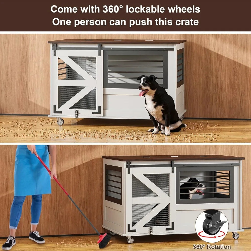 Extra Large Furniture Dog Crate with Flip Top and Wheels
