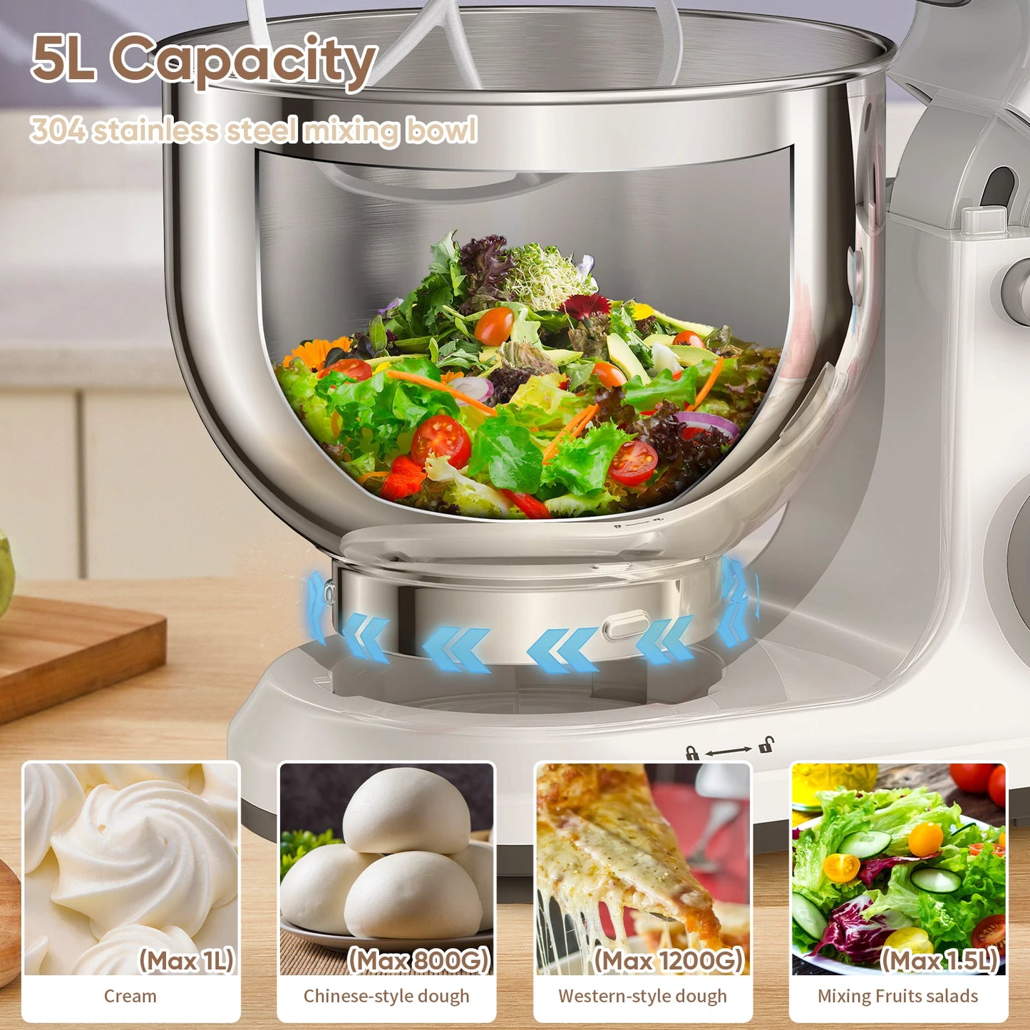 BioloMix Kitchen Food Stand Mixer 1200W with OLED Screen