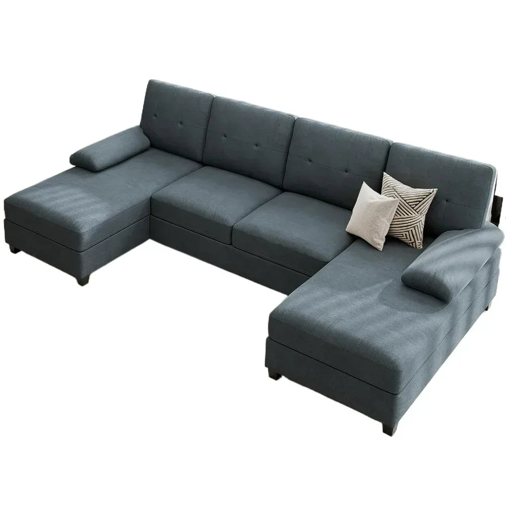 Sectional Sofa Couch, 4 Seat U-Shaped Sofa Couch with Double Chaises
