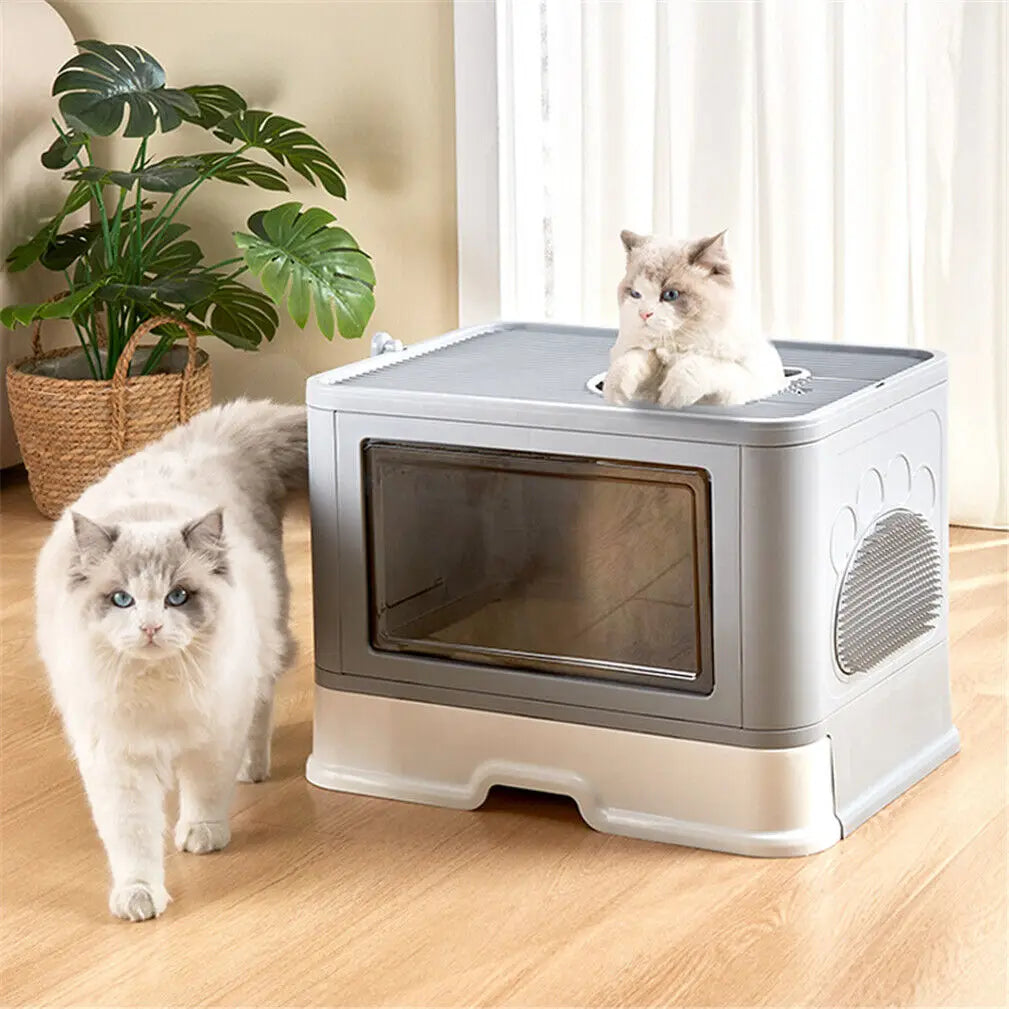 Foldable Cat Litter Box Front Entry & Top Exit Kitty Toilet