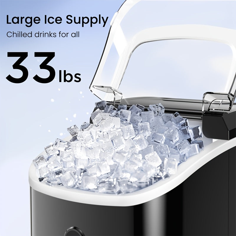 35 Pound Golden Nugget Ice Machine And 26 Pound Bullet Ice Machine, Soft Chew Ice Crusher, Portable Pebble Ice Machine Desktop, Automatic Cleaning Portable Ice Machine with Basket And Spoon, One Click Operation for Home/kitch