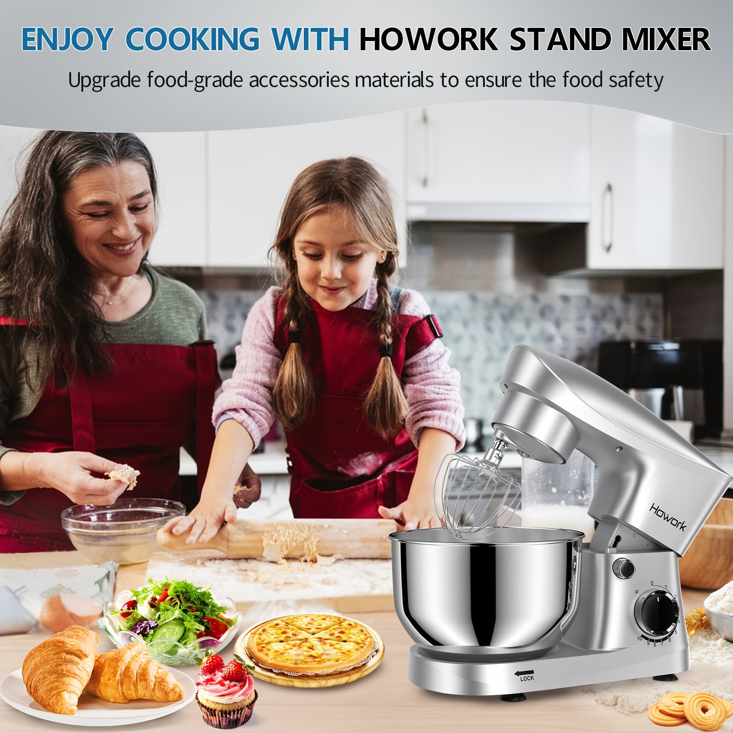 [10-Speed] HOWORK Stand Mixer | 10-Speed | 5QT | Electric | Dishwasher-Safe | For Most Home Cooks