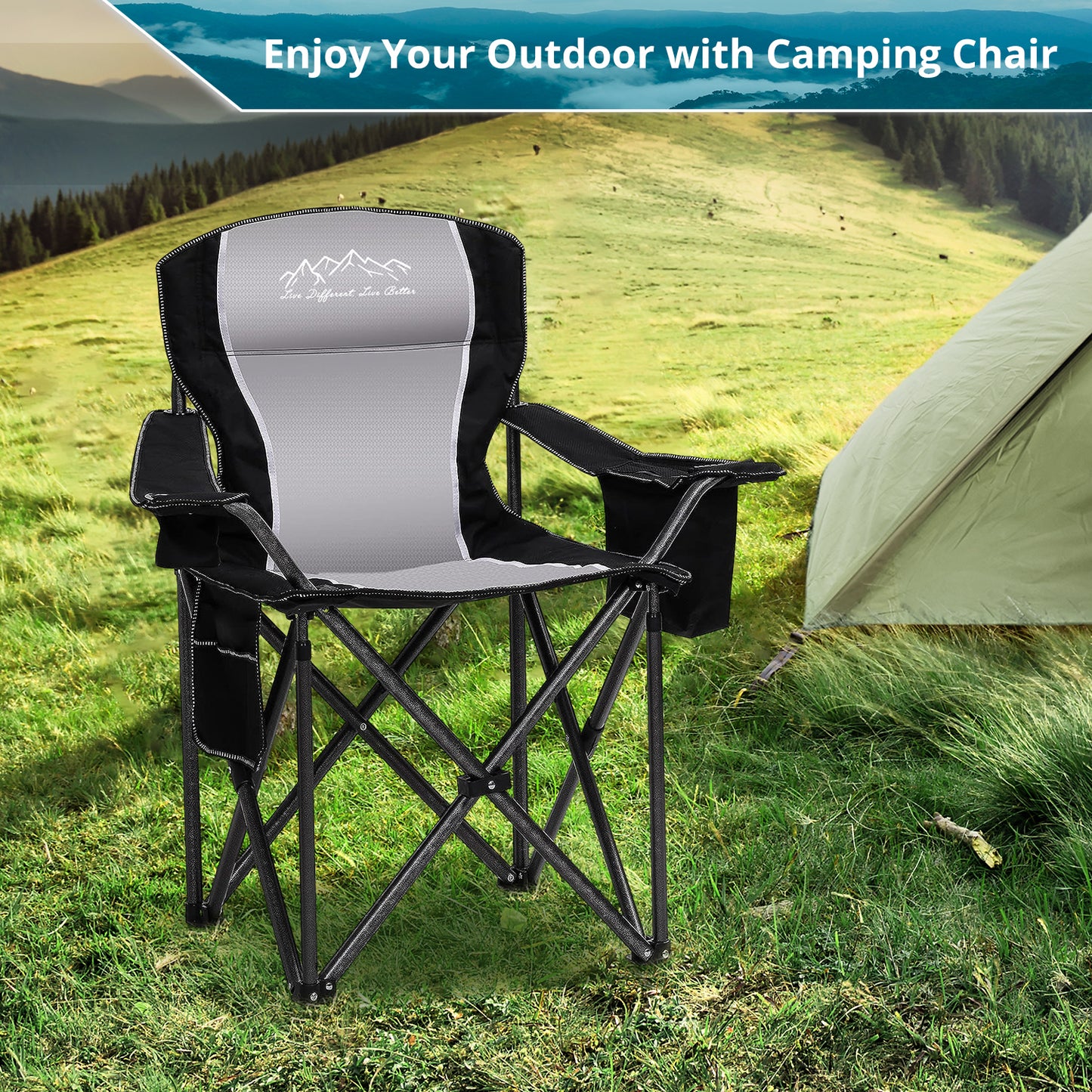 SAILARY Folding Camping Chair, Heavy Duty Portable Lawn Chair