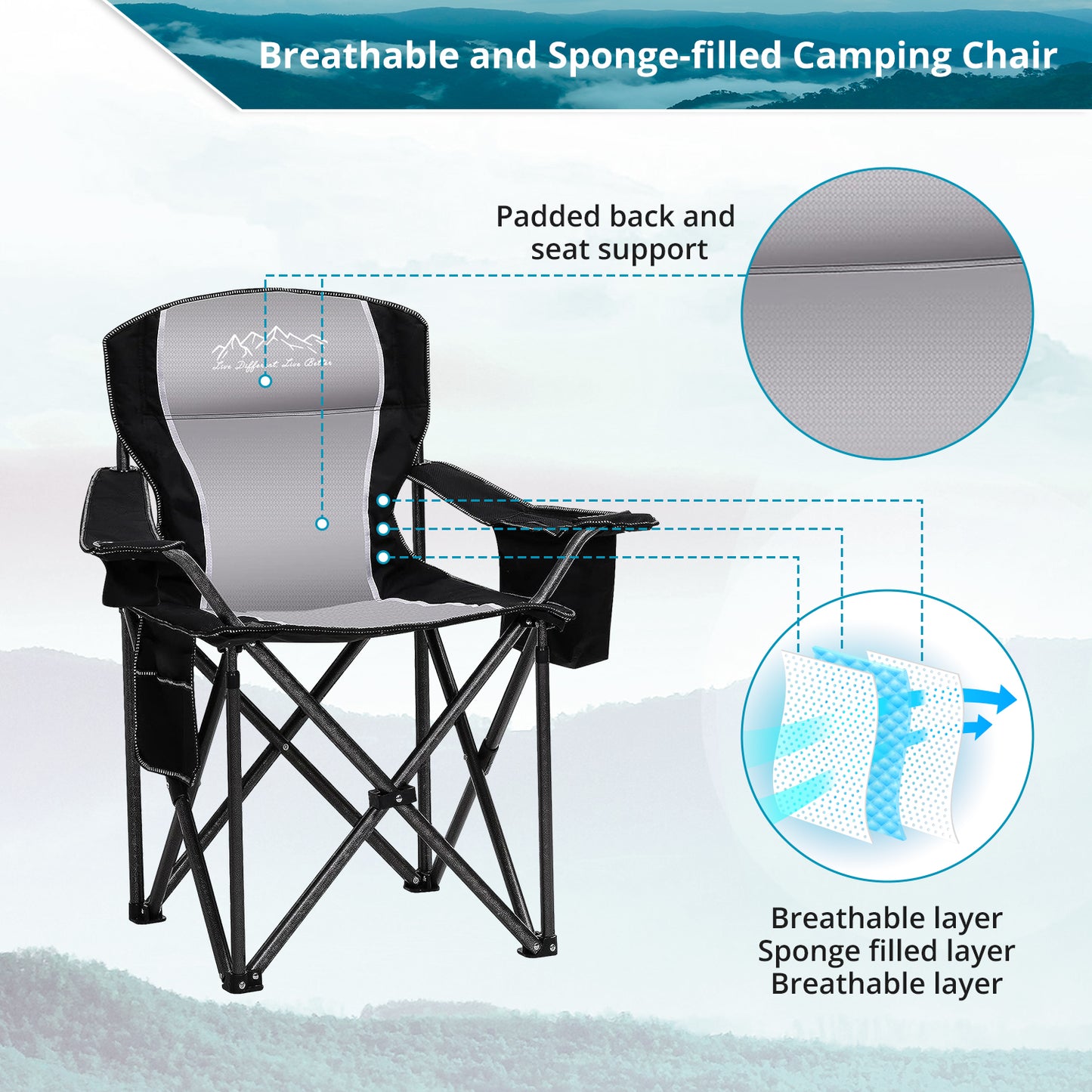 SAILARY Folding Camping Chair, Heavy Duty Portable Lawn Chair