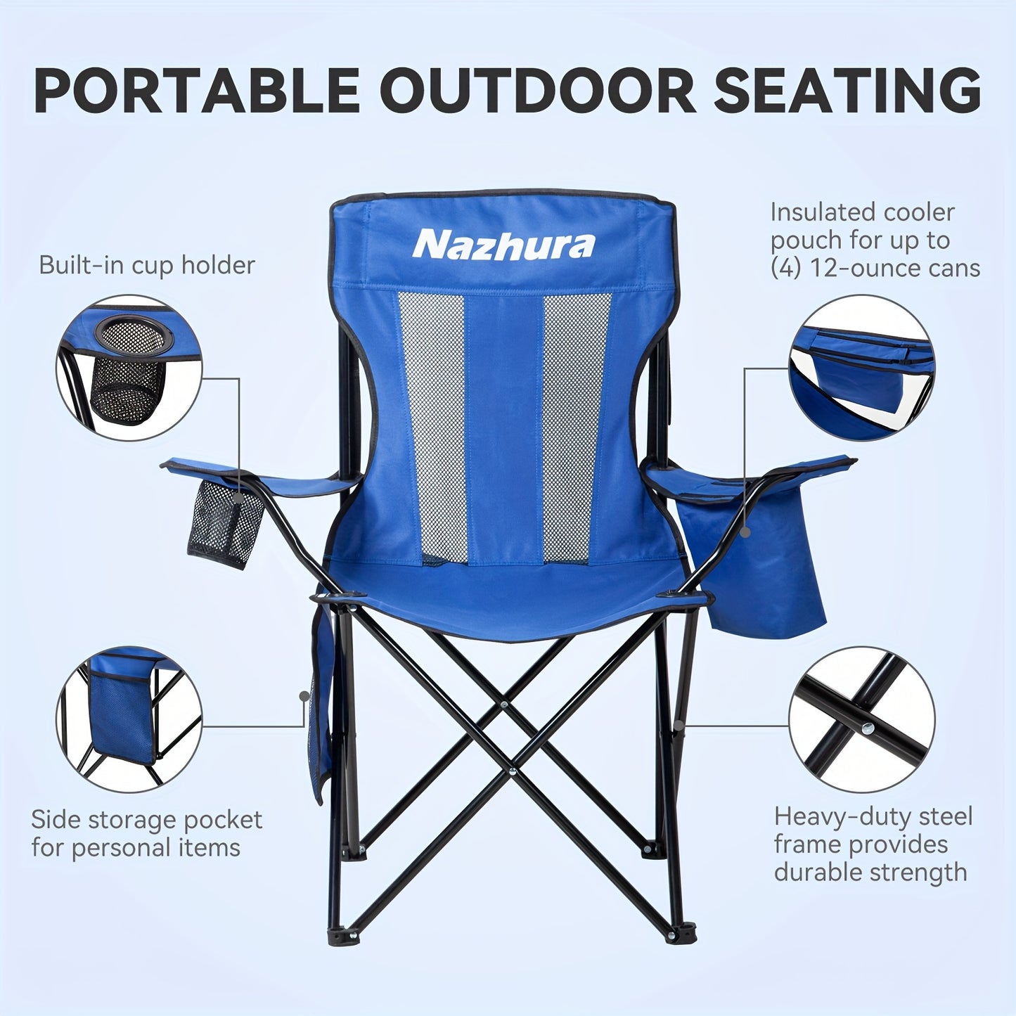 2 Pack Folding Outdoor Camping Chairs with Cooler Pouch