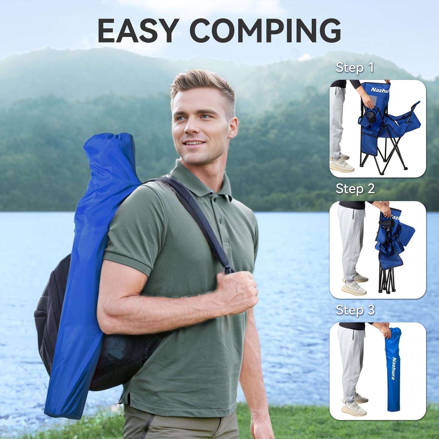 2 Pack Folding Outdoor Camping Chairs with Cooler Pouch