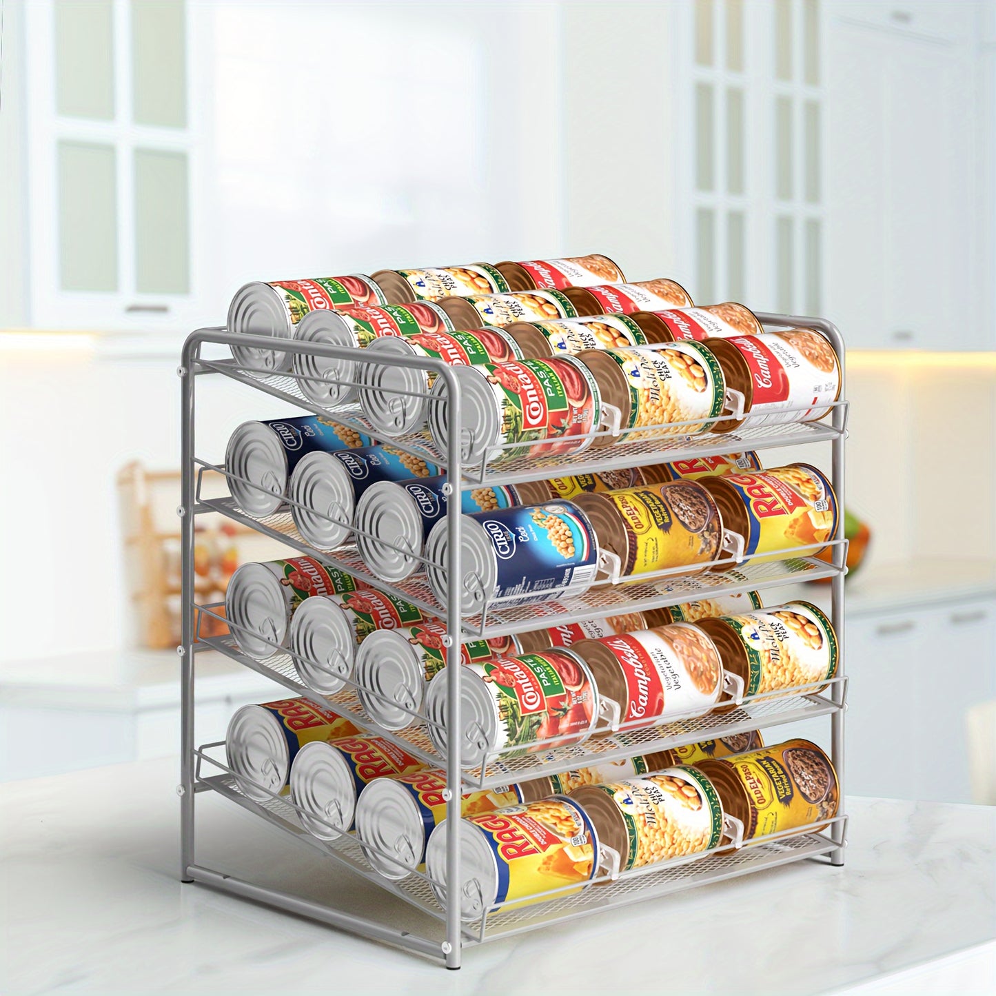 Can Rack Kitchen Organizer With Adjustable Dividers, Holds Up To 84 Cans
