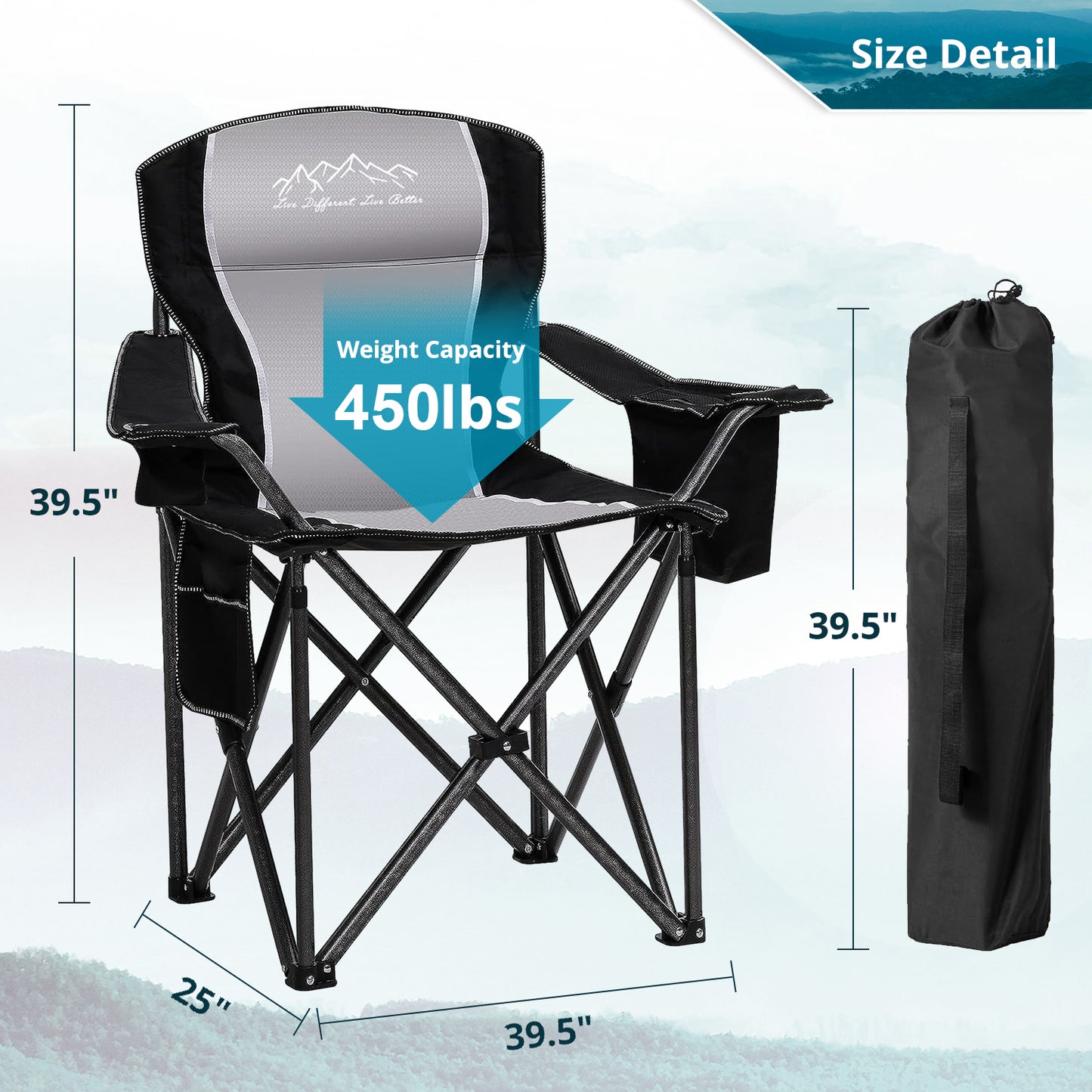 SAILARY Folding Camping Chair, Heavy Duty Portable Lawn Chair