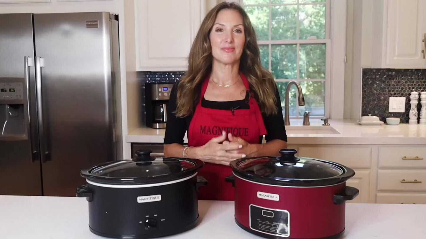 Magnifique 7 Quart Black Stainless Steel Programmable Slow Cooker with Removable Crock – Perfect for Family Dinners, Healthy Meals, and Meal Prep, Includes Lid and Utensil Holder, Crockpot for Cooking