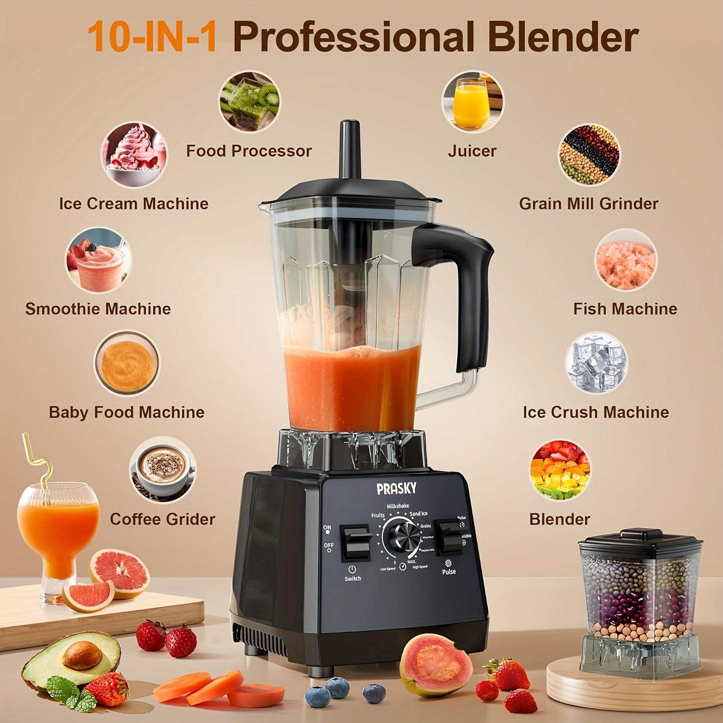 Professional Blender Smoothies Blender Max 2400W 68oz Combo